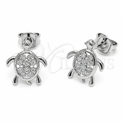 Rhodium Gold Filled Stud Earring, Turtle Design, with White Cubic Zirconia, Polished, Rhodium Finish, 02.310.0154