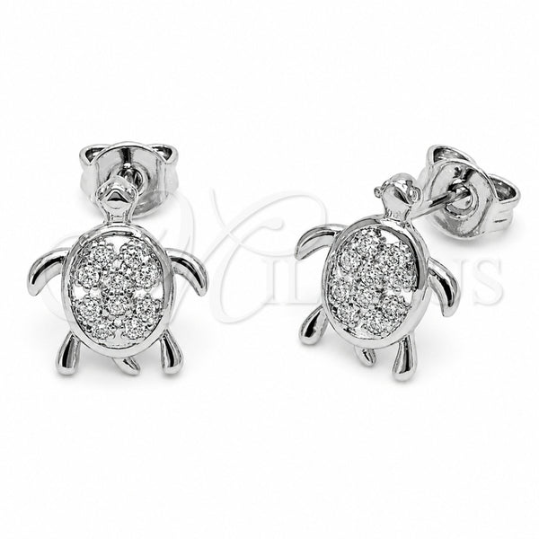 Rhodium Gold Filled Stud Earring, Turtle Design, with White Cubic Zirconia, Polished, Rhodium Finish, 02.310.0154