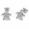 Rhodium Gold Filled Stud Earring, Turtle Design, with White Cubic Zirconia, Polished, Rhodium Finish, 02.310.0154