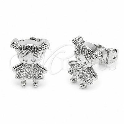 Rhodium Gold Filled Stud Earring, Little Girl Design, with White Cubic Zirconia, Polished, Rhodium Finish, 02.310.0155
