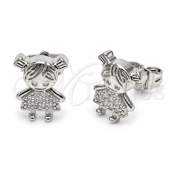 White Gold Filled Stud Earring, Little Girl Design, with White Cubic Zirconia, Polished, Rhodium Finish, 02.310.0155