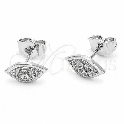 Rhodium Gold Filled Stud Earring, Evil Eye Design, with White Cubic Zirconia, Polished, Rhodium Finish, 02.310.0156