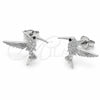 Rhodium Gold Filled Stud Earring, Bird Design, with White Cubic Zirconia and Black Micro Pave, Polished, Rhodium Finish, 02.310.0157