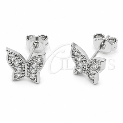 Rhodium Gold Filled Stud Earring, Butterfly Design, with White Cubic Zirconia, Polished, Rhodium Finish, 02.310.0158