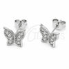 Rhodium Gold Filled Stud Earring, Butterfly Design, with White Cubic Zirconia, Polished, Rhodium Finish, 02.310.0158