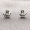 Rhodium Gold Filled Stud Earring, Butterfly Design, with White Micro Pave, Polished, Rhodium Finish, 02.310.0159