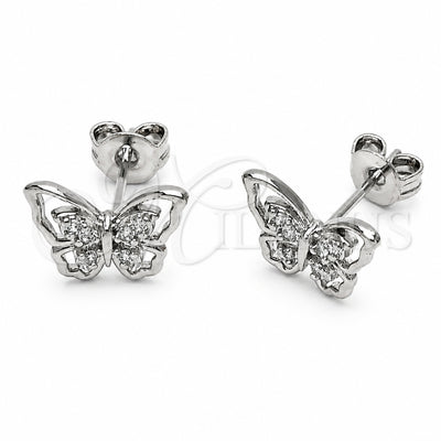 Rhodium Gold Filled Stud Earring, Butterfly Design, with White Micro Pave, Polished, Rhodium Finish, 02.310.0159