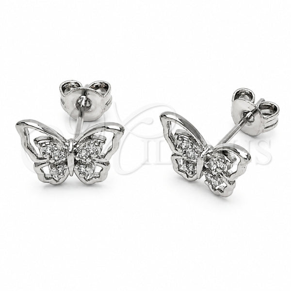 Rhodium Gold Filled Stud Earring, Butterfly Design, with White Micro Pave, Polished, Rhodium Finish, 02.310.0159