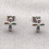 Rhodium Gold Filled Stud Earring, Cross Design, with Multicolor Cubic Zirconia, Polished, Rhodium Finish, 02.310.0163