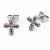 Rhodium Gold Filled Stud Earring, Cross Design, with Multicolor Cubic Zirconia, Polished, Rhodium Finish, 02.310.0163