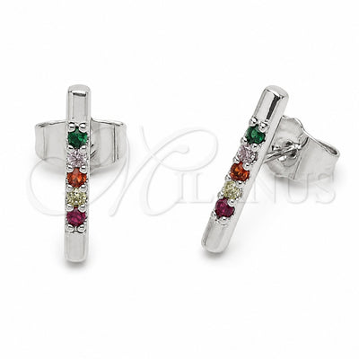 Rhodium Gold Filled Stud Earring, with Multicolor Cubic Zirconia, Polished, Rhodium Finish, 02.310.0164