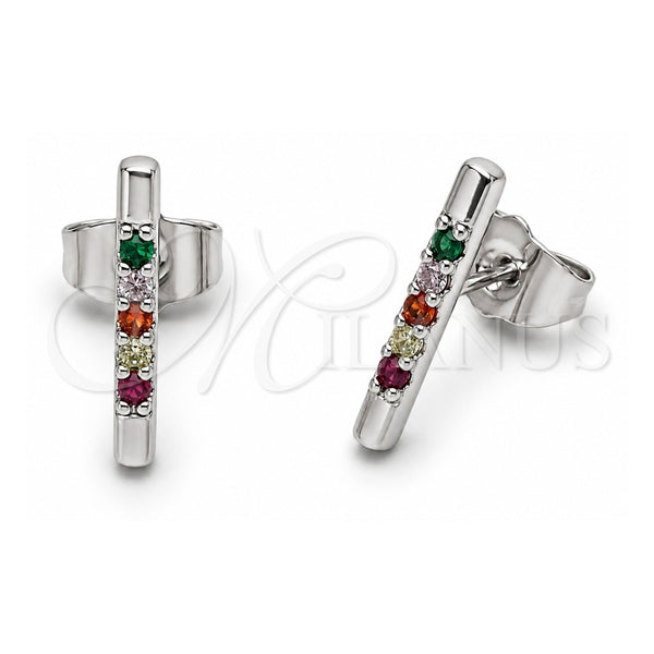 White Gold Filled Stud Earring, with Multicolor Cubic Zirconia, Polished, Rhodium Finish, 02.310.0164