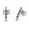 White Gold Filled Stud Earring, with Multicolor Cubic Zirconia, Polished, Rhodium Finish, 02.310.0164