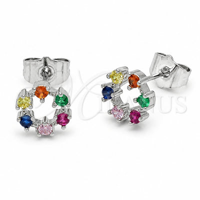 Rhodium Gold Filled Stud Earring, with Multicolor Cubic Zirconia, Polished, Rhodium Finish, 02.310.0165