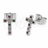 Rhodium Gold Filled Stud Earring, Cross Design, with Multicolor Cubic Zirconia, Polished, Rhodium Finish, 02.310.0166