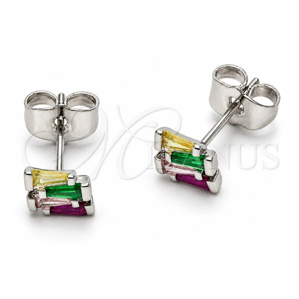 White Gold Filled Stud Earring, with Multicolor Cubic Zirconia, Polished, Rhodium Finish, 02.310.0169