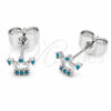 Rhodium Gold Filled Stud Earring, Crown Design, with Turquoise Cubic Zirconia, Blue Enamel Finish, Rhodium Finish, 02.310.0170