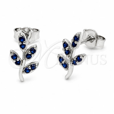 Rhodium Gold Filled Stud Earring, Tree Design, with Sapphire Blue Cubic Zirconia, Polished, Rhodium Finish, 02.310.0171