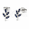 Rhodium Gold Filled Stud Earring, Tree Design, with Sapphire Blue Cubic Zirconia, Polished, Rhodium Finish, 02.310.0171
