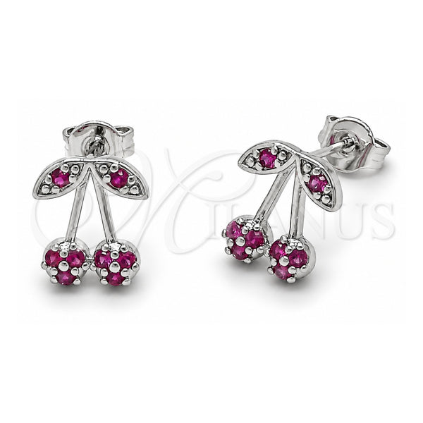 White Gold Filled Stud Earring, Cherry Design, with Rose Cubic Zirconia, Polished, Rhodium Finish, 02.310.0173
