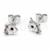 Rhodium Gold Filled Stud Earring, Horse Design, with Multicolor Cubic Zirconia, Polished, Rhodium Finish, 02.310.0174