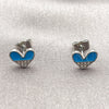 White Gold Filled Stud Earring, Heart Design, with White Cubic Zirconia, Blue Enamel Finish, Rhodium Finish, 02.310.0175