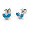 White Gold Filled Stud Earring, Heart Design, with White Cubic Zirconia, Blue Enamel Finish, Rhodium Finish, 02.310.0175