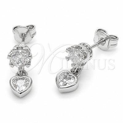 Rhodium Gold Filled Stud Earring, Heart Design, with White Cubic Zirconia, Polished, Rhodium Finish, 02.310.0177