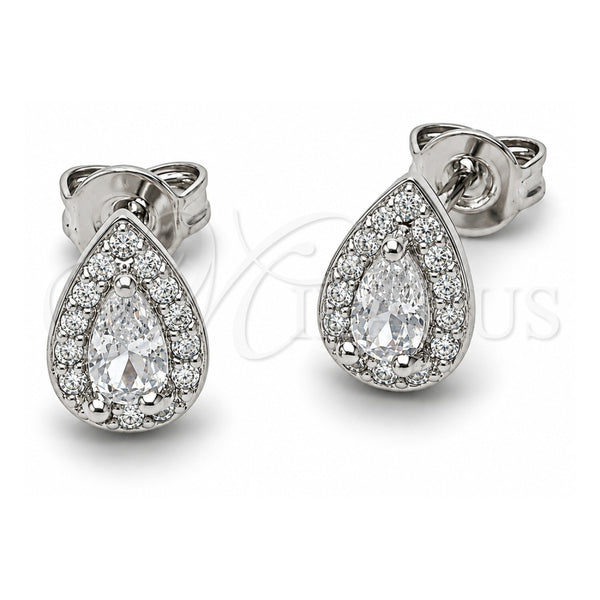 White Gold Filled Stud Earring, Teardrop and Cluster Design, Polished, Rhodium Finish, 02.310.0179