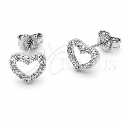 Rhodium Gold Filled Stud Earring, Heart Design, with White Cubic Zirconia, Polished, Rhodium Finish, 02.310.0180
