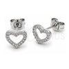 White Gold Filled Stud Earring, Heart Design, with White Cubic Zirconia, Polished, Rhodium Finish, 02.310.0180