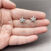 Rhodium Gold Filled Stud Earring, Fish and Star Design, with White Cubic Zirconia, Polished, Rhodium Finish, 02.310.0181