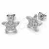 Rhodium Gold Filled Stud Earring, Fish and Star Design, with White Cubic Zirconia, Polished, Rhodium Finish, 02.310.0181