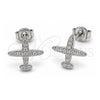White Gold Filled Stud Earring, Airplane Design, with White Cubic Zirconia, Polished, Rhodium Finish, 02.310.0182