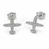 Rhodium Gold Filled Stud Earring, Airplane Design, with White Cubic Zirconia, Polished, Rhodium Finish, 02.310.0182