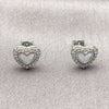 Rhodium Gold Filled Stud Earring, Heart Design, with White Cubic Zirconia, Polished, Rhodium Finish, 02.310.0183