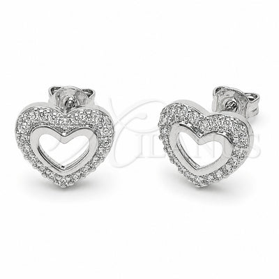 Rhodium Gold Filled Stud Earring, Heart Design, with White Cubic Zirconia, Polished, Rhodium Finish, 02.310.0183