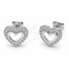 Rhodium Gold Filled Stud Earring, Heart Design, with White Cubic Zirconia, Polished, Rhodium Finish, 02.310.0183