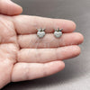 White Gold Filled Stud Earring, Crown and Heart Design, with White Cubic Zirconia, Polished, Rhodium Finish, 02.310.0184