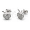 White Gold Filled Stud Earring, Crown and Heart Design, with White Cubic Zirconia, Polished, Rhodium Finish, 02.310.0184