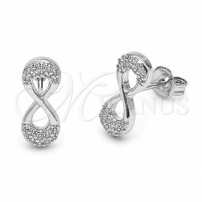 Rhodium Gold Filled Stud Earring, Infinite Design, with White Cubic Zirconia, Polished, Rhodium Finish, 02.310.0185