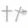 Rhodium Gold Filled Stud Earring, Cross Design, with White Cubic Zirconia, Polished, Rhodium Finish, 02.310.0186