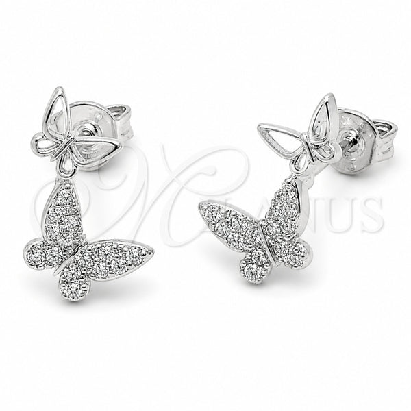 Rhodium Gold Filled Stud Earring, Butterfly Design, with White Micro Pave, Polished, Rhodium Finish, 02.310.0187