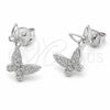 Rhodium Gold Filled Stud Earring, Butterfly Design, with White Micro Pave, Polished, Rhodium Finish, 02.310.0187