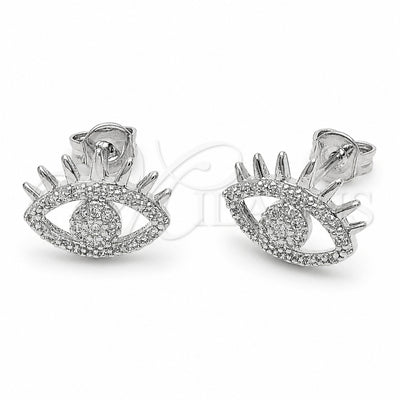 Rhodium Gold Filled Stud Earring, Evil Eye Design, with White Micro Pave, Polished, Rhodium Finish, 02.310.0037.1