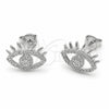 Rhodium Gold Filled Stud Earring, Evil Eye Design, with White Micro Pave, Polished, Rhodium Finish, 02.310.0037.1