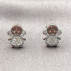 Rhodium Gold Filled Stud Earring, Little Girl Design, with White Cubic Zirconia, Polished, Rhodium Finish, 02.310.0189