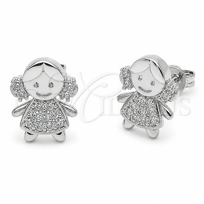 Rhodium Gold Filled Stud Earring, Little Girl Design, with White Cubic Zirconia, Polished, Rhodium Finish, 02.310.0189