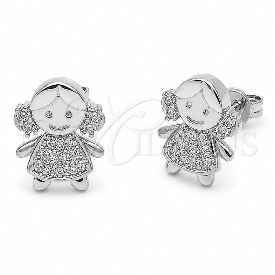 White Gold Filled Stud Earring, Little Girl Design, with White Cubic Zirconia, Polished, Rhodium Finish, 02.310.0189