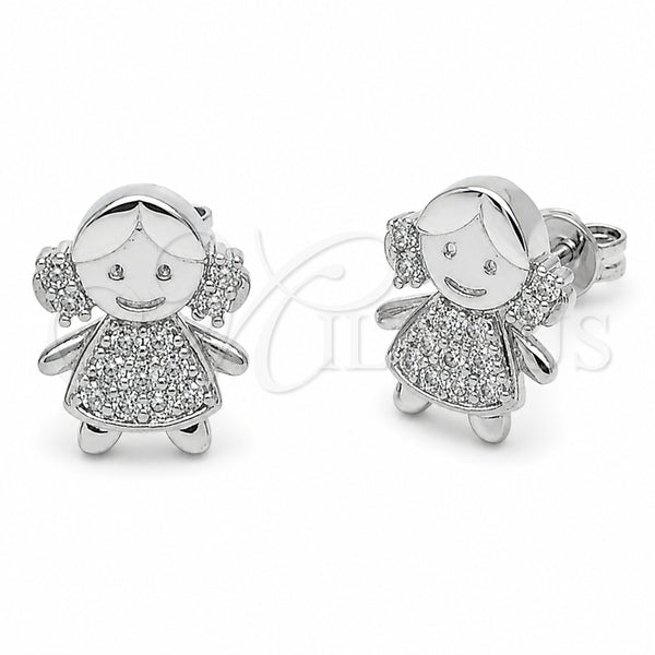 Rhodium Gold Filled Stud Earring, Little Girl Design, with White Cubic Zirconia, Polished, Rhodium Finish, 02.310.0189